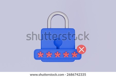 Padlock and password, Incorrect data entering, User authorization, Personal data protection on the internet