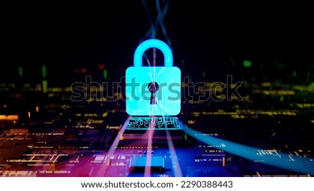 A padlock symbolizes the encryption of quantum communication. 3d rendering