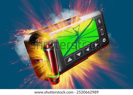 The pager explodes. The pager is booby-trapped. The explosion of the gadget. 3d image