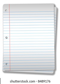 Pages Of Wide Ruled Notebook Paper On Solid Gray Background  - Drop Shadow & Highlight, Isolatated On White, Illustration NOT A Photo.