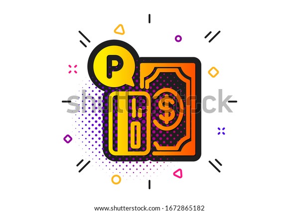 Paid car park sign. Halftone circles pattern.\
Parking payment icon. Transport place symbol. Classic flat parking\
payment icon.