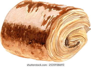 Pain au chocolat French bakery pastry dessert. Hand drawn watercolor illustration isolated on a white background. - Powered by Shutterstock