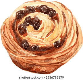 Pain aux raisins French bakery pastry dessert. Hand drawn watercolor illustration isolated on a white background. - Powered by Shutterstock