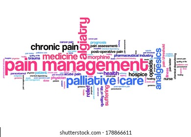 痛みの管理と緩和ケアの問題とコンセプトに関するワード クラウド イラスト Wordコラージュのコンセプト のイラスト素材