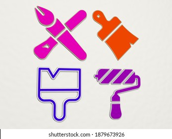 Paint Brush 4 Icons Set, 3D Illustration