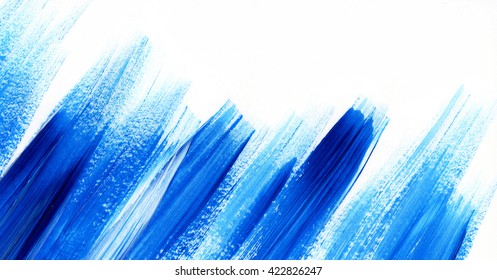 Paint Brush Stroke Texture. Blue Acrylic Paint Blotch Isolated On White Background