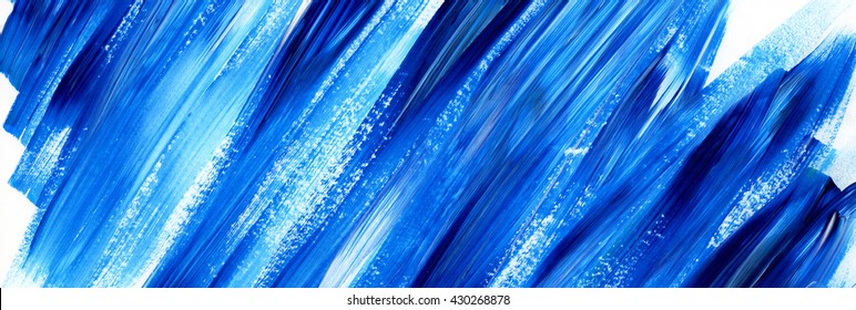 Paint Brush Stroke Texture. Blue Acrylic Paint Blotch Isolated On White Background