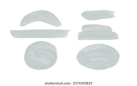 Paint brush texture stroke set. Abstract neutral painting elements collection in grey, blue gray color. Art drawn textured shape templates. Hand painted object, form, figure, background