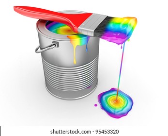 Paint Can Paintbrush Colors Rainbow 3d Stock Illustration 95453320 ...