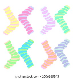 
Paint Many Lines To Shape Of Many Colorful Socks Like Chromosome Wrong Match On White Background, Concept For Down Syndrome Day Sign