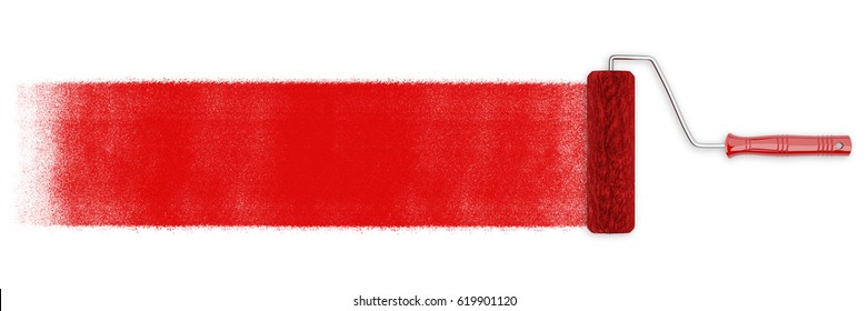 Paint roller paiting wall color red as renovation or decoration concept (3D Rendering)