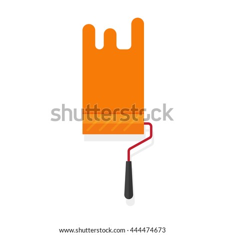 Paint roller with paint stroke isolated on white background, flat orange paintroller illustration image