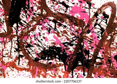 Paint Splash Texture. Graffiti Background. Spray Pattern. Black Paint Blob Pattern. Pink Paint Leak Background. Purple Grunge Stains On Concrete. Paint Splatter Texture.	