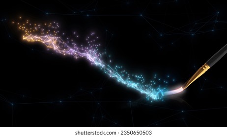 Paintbrush illustrating the concept of generative AI art on black background 3d illustration - Powered by Shutterstock