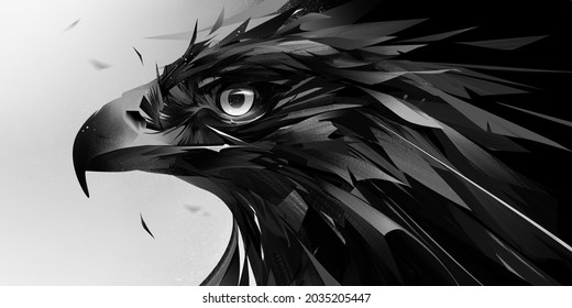painted abstract designer monochrome portrait eagle bird head