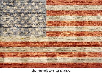 Painted American Flag on Old Brick Wall