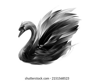 Painted Bird Black Swan On A White Background