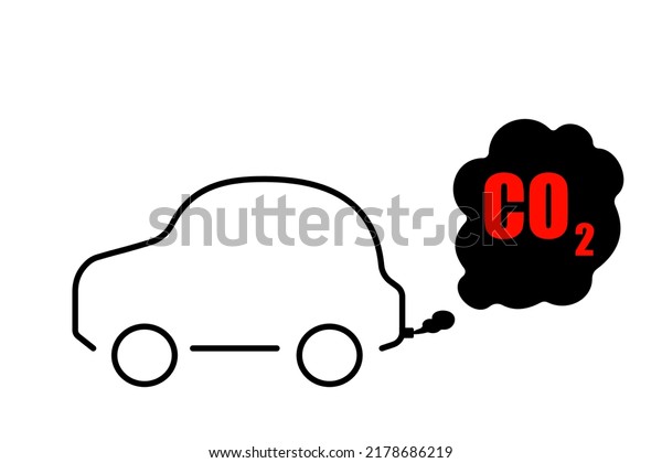 Painted car on white background. Car exhaust\
CO2 smoke. Black smoke coming out of a\
car