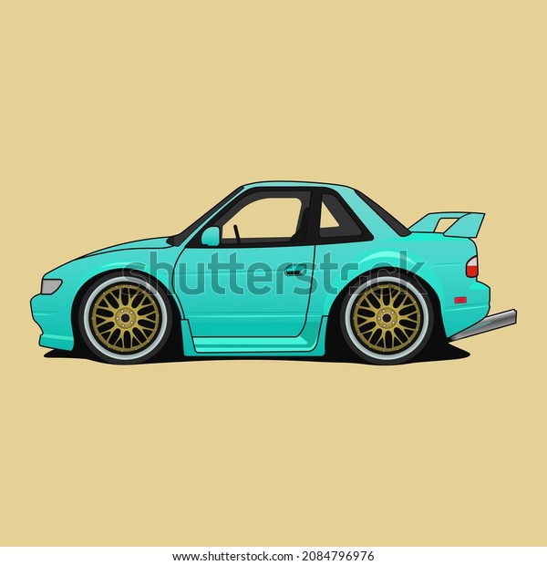 Painted cartoon cute mini car in green color in\
stance style