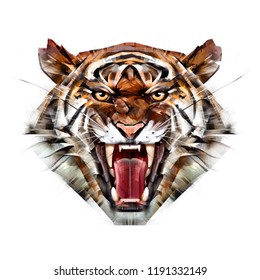 Painted Color Portrait Tiger Muzzle On Stock Illustration 1191332149 ...