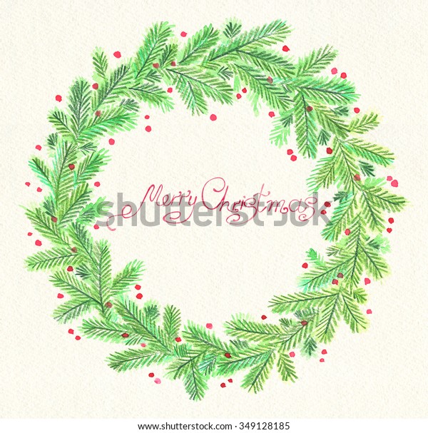 Painted Watercolor Christmas Wreath Merry Christmas Stock Illustration ...