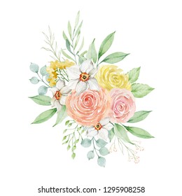 Hand Drawn Watercolor Flowers Bouquet Stock Illustration 640418962