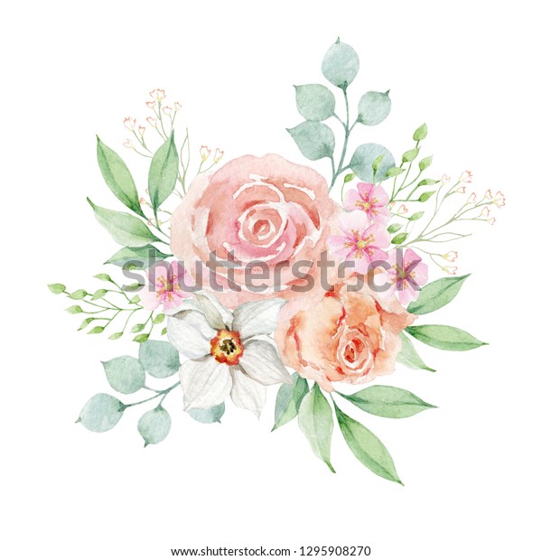 Painted Watercolor Composition Flowers Gentle Tones Stock Illustration ...