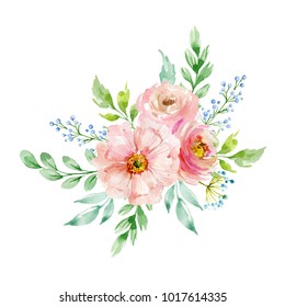 Painted watercolor composition of flowers in pastel colors. Element for design. Greeting card. Valentine's Day, Mother's Day, Wedding, Birthday