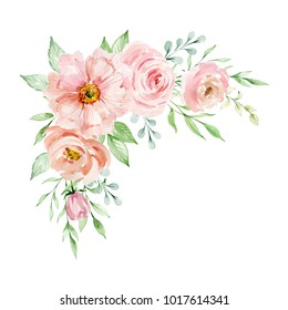 Painted watercolor composition of flowers in pastel colors. Element for design. Greeting card. Valentine's Day, Mother's Day, Wedding, Birthday