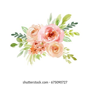 Bouquet Pastel Pink Orange Flowers Watercolor Stock Illustration 1487004974