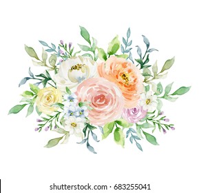 Hand Drawn Watercolor Flowers Bouquet Stock Illustration 640418962