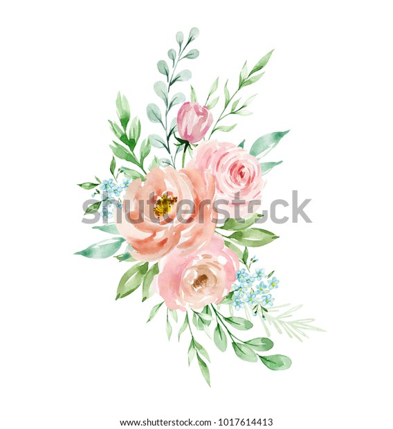 Painted Watercolor Composition Flowers Pastel Colors Stock Illustration ...