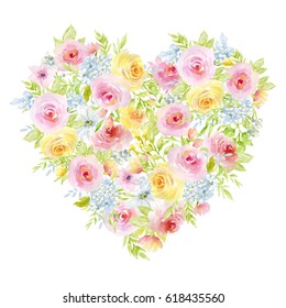 Decorative Heart Watercolor Flowers Floral Illustration Stock ...