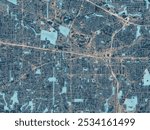 Painterly Style City Map of Beaverton Oregon, USA in a Blue Color Scheme.