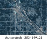 Painterly Style City Map of Caldwell Idaho, USA in a Blue Color Scheme.