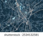 Painterly Style City Map of Elizabethtown Kentucky, USA in a Blue Color Scheme.