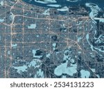 Painterly Style City Map of Gresham Oregon, USA in a Blue Color Scheme.