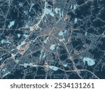 Painterly Style City Map of Hagerstown Maryland, USA in a Blue Color Scheme.