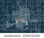 Painterly Style City Map of Hanford California, USA in a Blue Color Scheme.