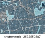 Painterly Style City Map of Levittown New York, USA in a Blue Color Scheme.