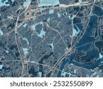 Painterly Style City Map of Levittown Pennsylvania, USA in a Blue Color Scheme.