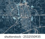 Painterly Style City Map of Longview Texas, USA in a Blue Color Scheme.