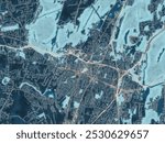 Painterly Style City Map of Meriden Connecticut, USA in a Blue Color Scheme.