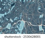 Painterly Style City Map of Paterson New Jersey, USA in a Blue Color Scheme.