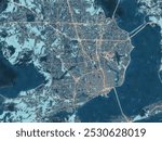 Painterly Style City Map of Pensacola Florida, USA in a Blue Color Scheme.