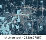 Painterly Style City Map of Rapid City South Dakota, USA in a Blue Color Scheme.