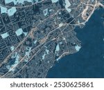 Painterly Style City Map of West Haven Connecticut, USA in a Blue Color Scheme.