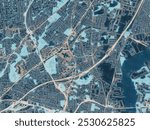 Painterly Style City Map of Woodbridge New Jersey, USA in a Blue Color Scheme.