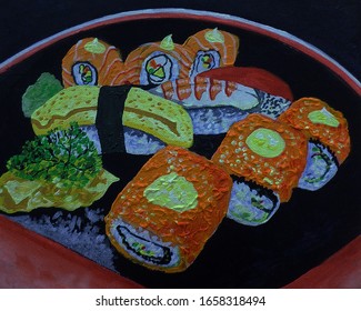 Painting Acrylic  color Sushi Japanese Restaurant - Powered by Shutterstock