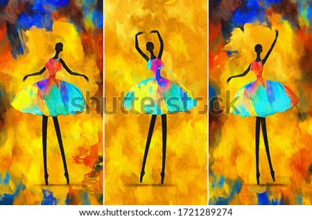 painting African girl ballerina dancing abstract figure. collection of designer oil paintings. Decoration for interior. Contemporary abstract art on canvas. A set of pictures with different texture.